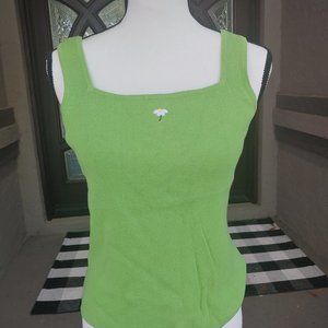 NORTHERN ISLES SLEEVELESS GREEN KNIT FLOEWR SHIRT SMALL